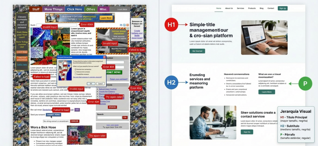 Ejemplo de tipografía clara con jerarquía visual en un sitio web